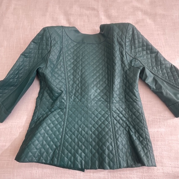 •Terry Lewis Vintage Green-Blue Quilted Leather 3/4 Sleeves Jacket Size S NWOT - Picture 10 of 12